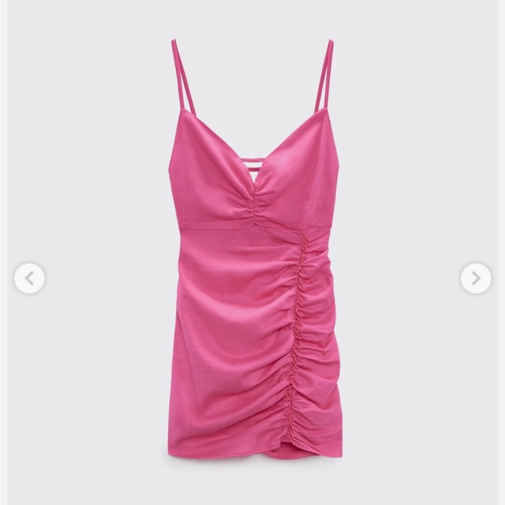 Zara Pink Beaded Linen Dress